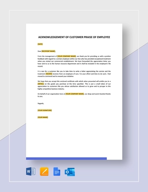 Acknowledgement of Customer Praise of Employee Template