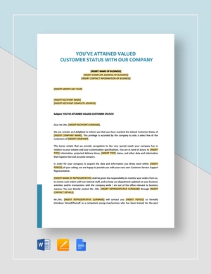You've Attained Valued Customer Status With Our Company Template