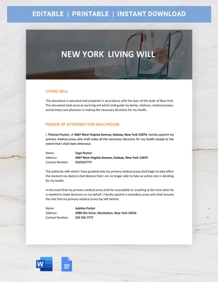 New York Living Will Template