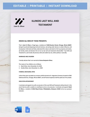 Illinois Last Will And Testament Template