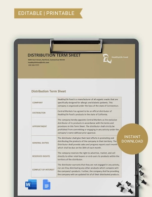 Distribution Term Sheet Template