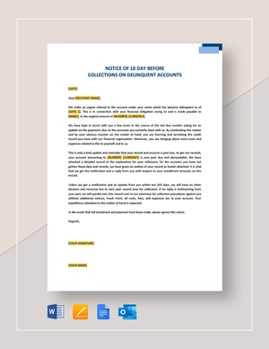 Notice of 10 Day Before Collections on Delinquent Account Template