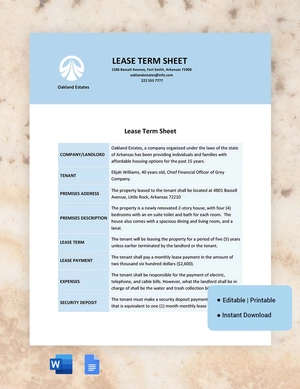 Lease Term Sheet Template