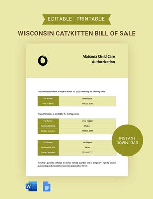 Alabama Child Care Authorization Template