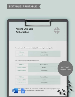 Arizona Child Care Authorization Template