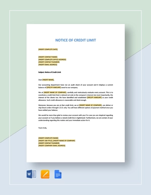 Notice of Credit Limit Template