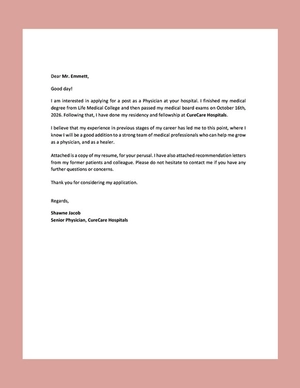 Physician Resume Cover Letter