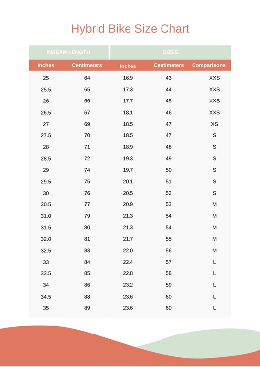 Free Hybrid Bike Size Chart Template to Edit Online