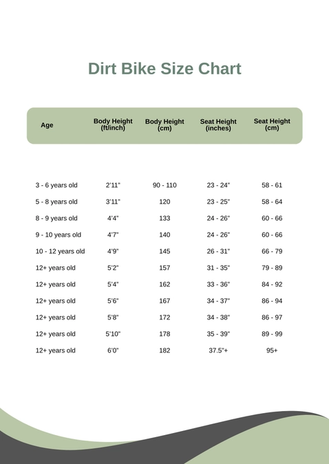 Dirt Bike Size Chart