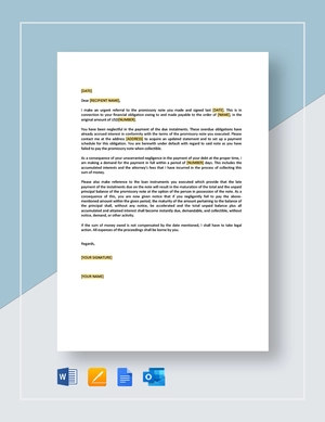 Collection Letter Following Promissory Note