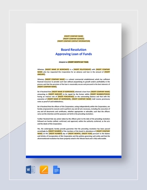 Board Resolution Approving Loan of Funds Template
