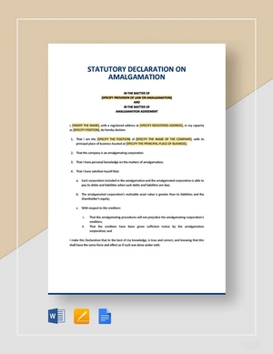 Statutory Declaration on Amalgamation Template