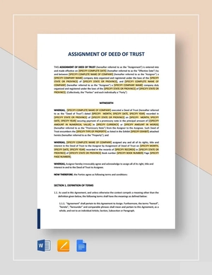Printable Assignment of Deed of Trust Template