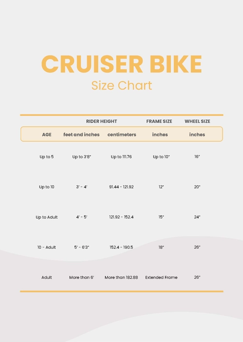Cruiser Bike Size Chart