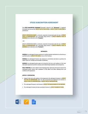 Stock Subscription Agreement Template