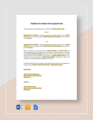 Tender of Shares for Acquisition Template