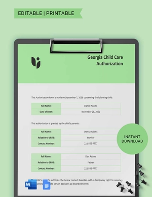 Georgia Child Care Authorization Template