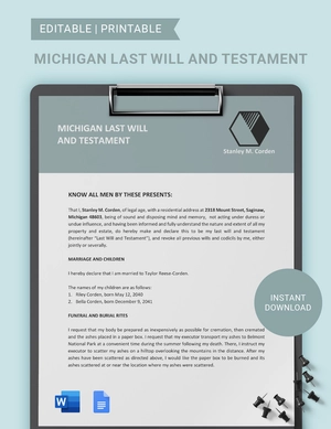 Michigan Last Will And Testament Template