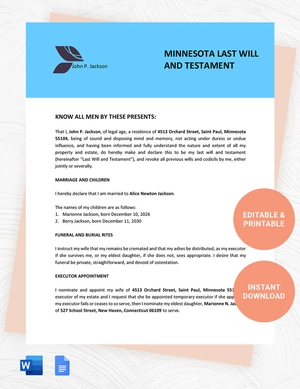 Minnesota Last Will And Testament Template
