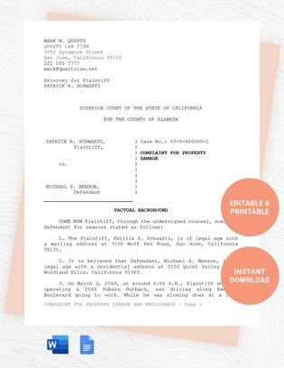 Alameda County Pleading Paper