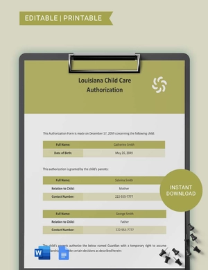 Louisiana Child Care Authorization Template