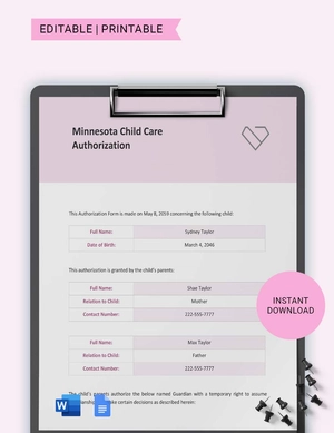 Minnesota Child Care Authorization Template