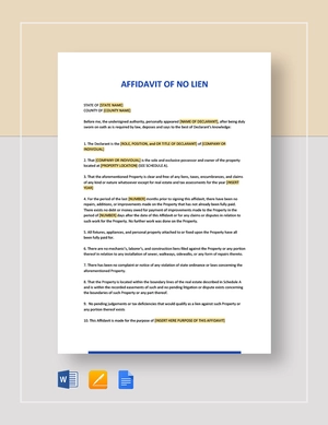 Affidavit of No Lien Template