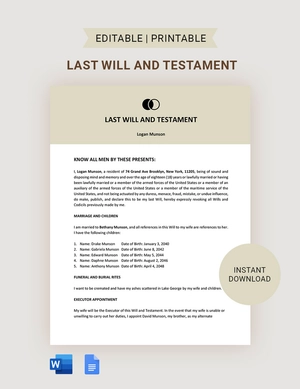 Basic Last Will And Testament Template