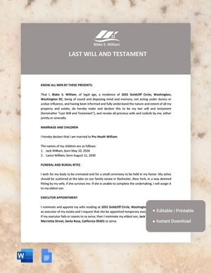 Blank Last Will And Testament Template