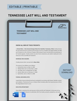 Tennessee Last Will And Testament Template