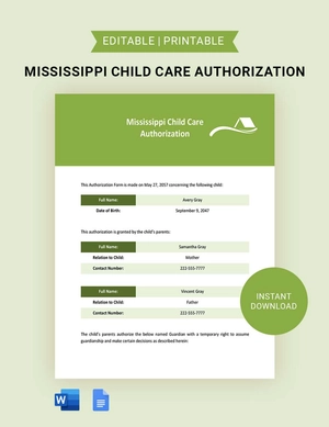Mississippi Child Care Authorization Template