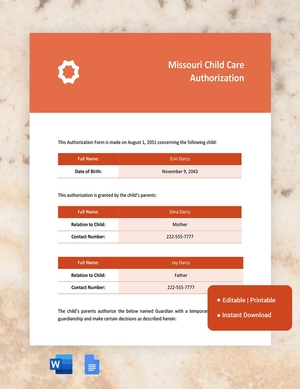 Missouri Child Care Authorization Template