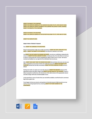 Notice of Default in Payment Template