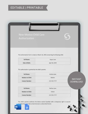 New Mexico Child Care Authorization Template