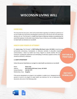 Wisconsin Living Will Template