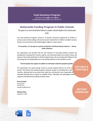 Non Profit Press Release Template