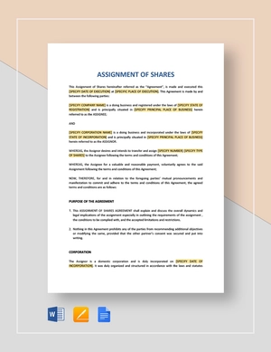 Assignment of Shares Template