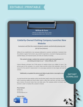Company Press Release Template