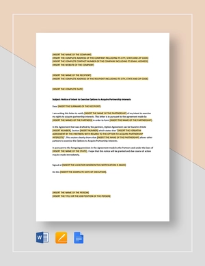 Notice of Intent to Exercise Options to Acquire Partnership Interest Template