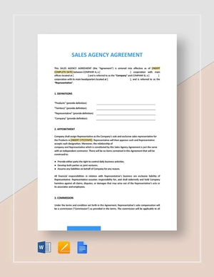 Sales Agency Agreement Template Sales Agency Agreement Template