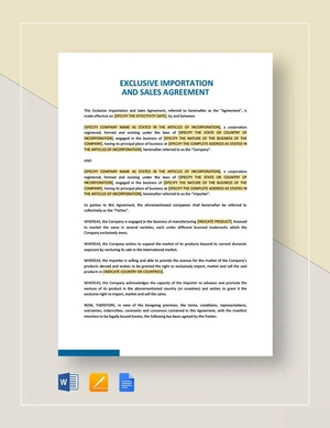 Exclusive Importation and Sales Agreement Template