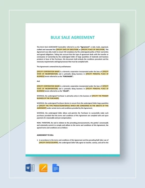 Bulk Sale Agreement Template