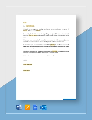 Apology for System Downtime or Irregular Service Template