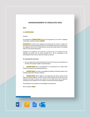 Acknowledgement of Unsolicited Ideas Template