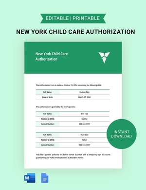 New York Child Care Authorization Template