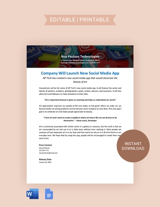 Social Media Press Release Template