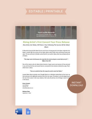 Artist Press Release Template