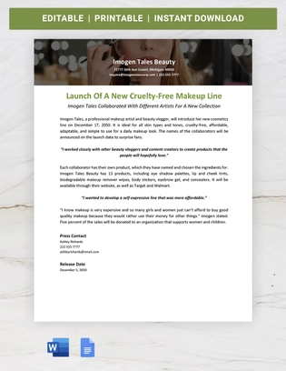 Professional Press Release Template