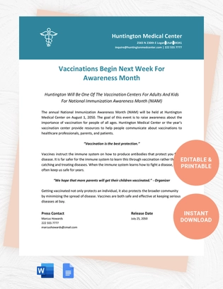 Public Health Press Release Template
