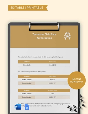 Tennessee Child Care Authorization Template